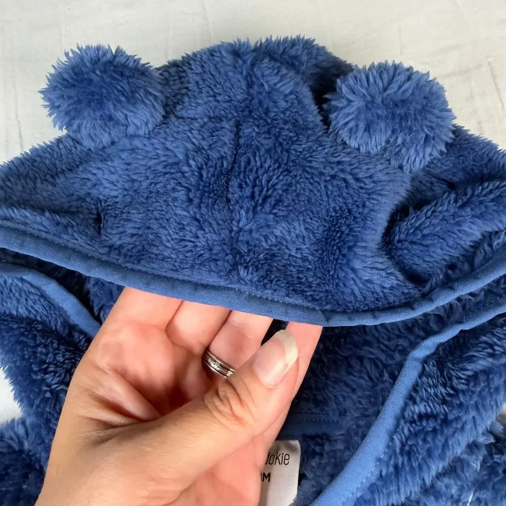 Okie Dokie Full Zip Jacket Boys 18M Faux Fur Blue Hooded Bear Ears NWT